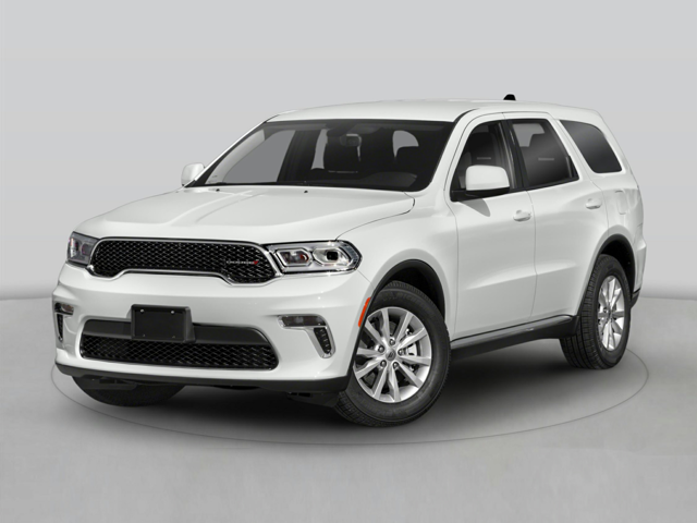 Front driver's side view of a white 2025 Dodge Durango