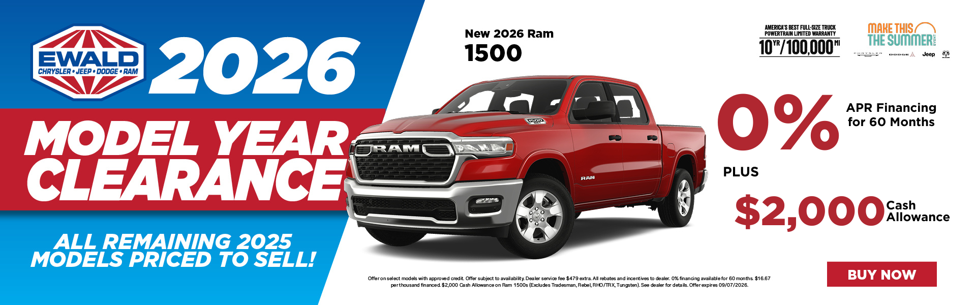 2026 Ram 1500 0% APR for 60 plus $2,000 Cash Allowance