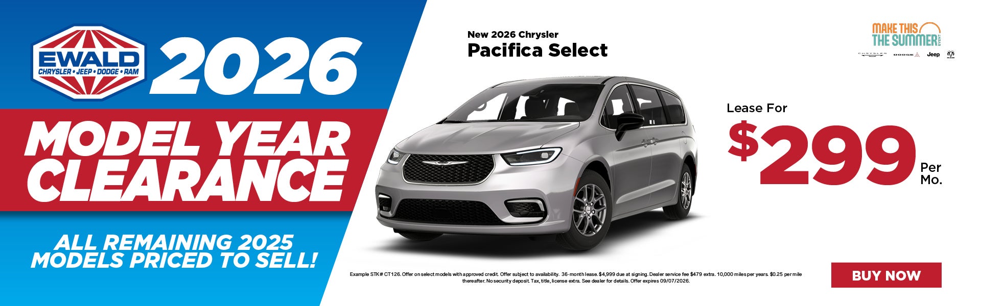 2026 Chrysler Pacifica Select Lease $299
