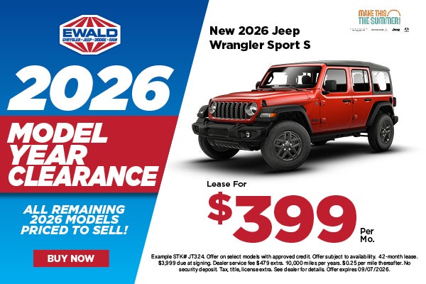2026 Jeep Wrangler Sport S Lease $399