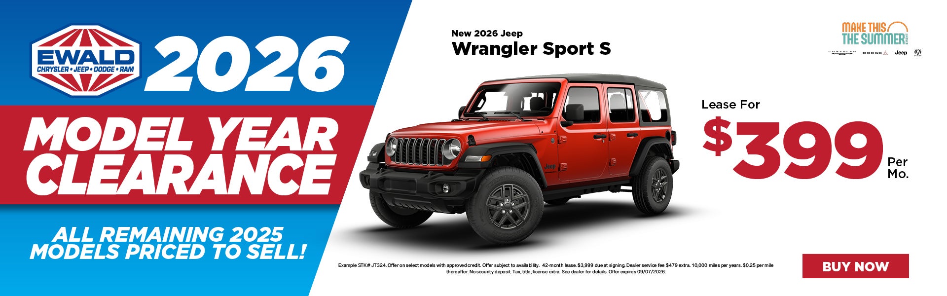 2026 Jeep Wrangler Sport S Lease $399