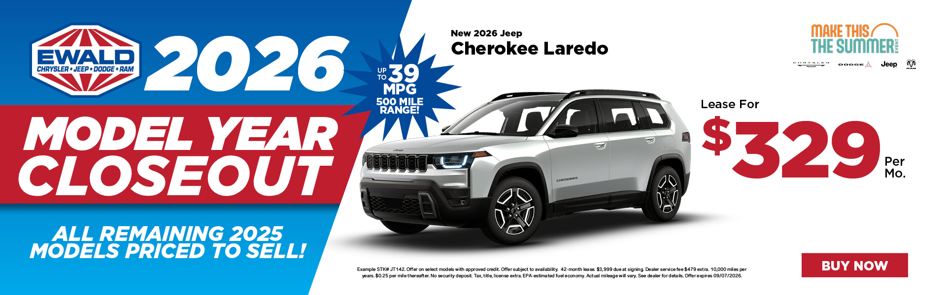2026 Jeep Cherokee Laredo Lease $329