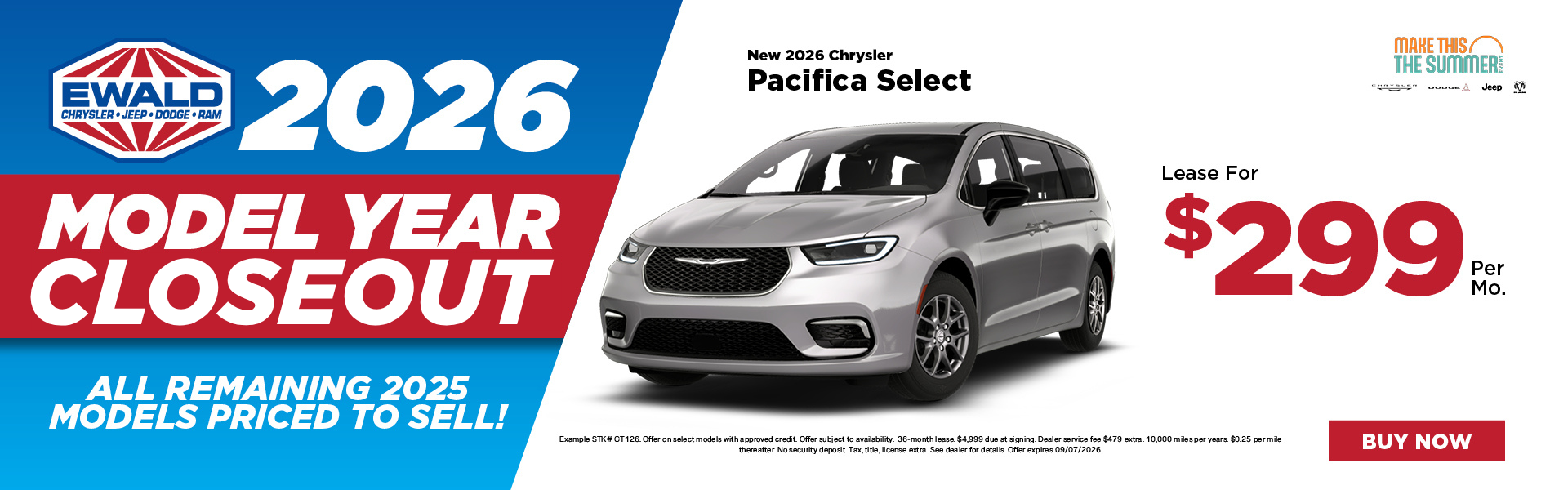 2026 Chrysler Pacifica Select Lease $299