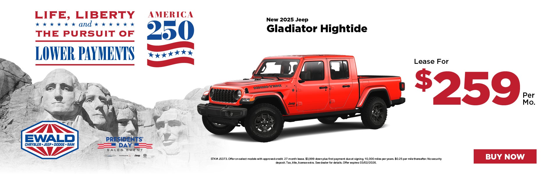 2025 Jeep Gladiator Hightide Lease for $259
