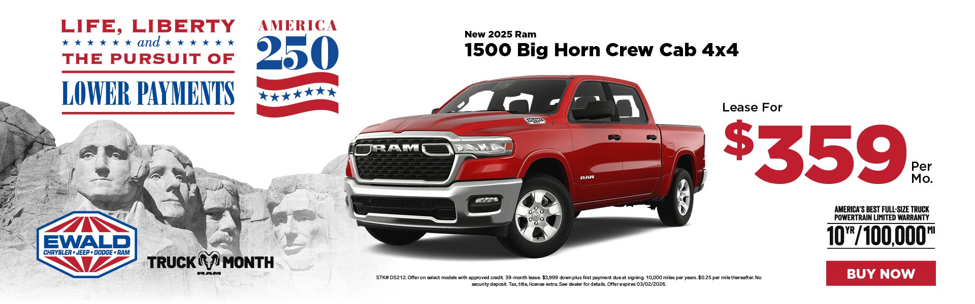 2025 Ram 1500 Big Horn Crew Cab Lease for $359