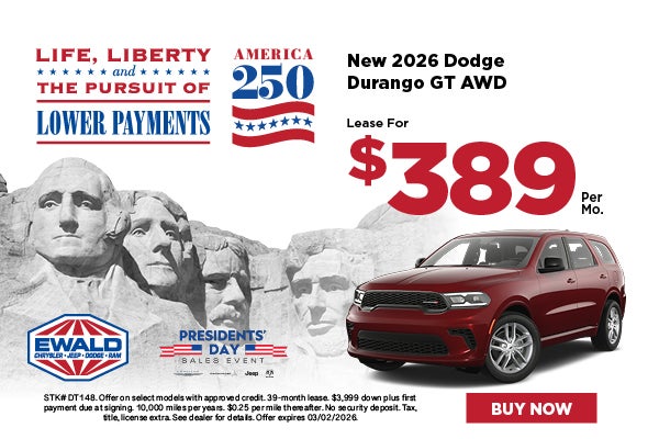 2026 Dodge Durango GT Lease for $389 