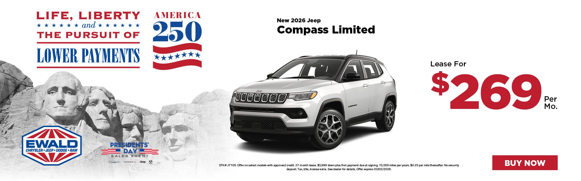2026 Jeep Compass Limited Lease for $269 