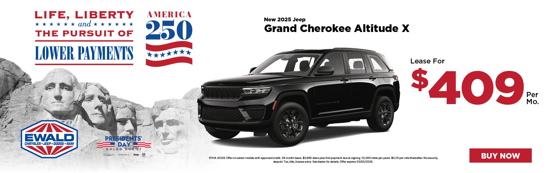 2026 Jeep Grand Cherokee Altitude X Lease for $409