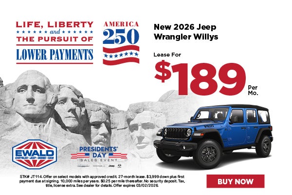 2026 Jeep Wrangler Willys Lease for $189 Per Mo