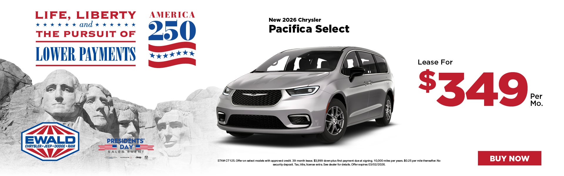 2026 Pacifica Select lease for $349