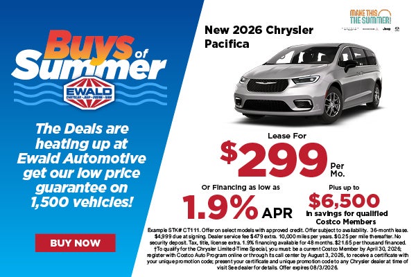 2026 Chrysler Pacifica Lease $299 or 1.9% APR, $6,500 Costco