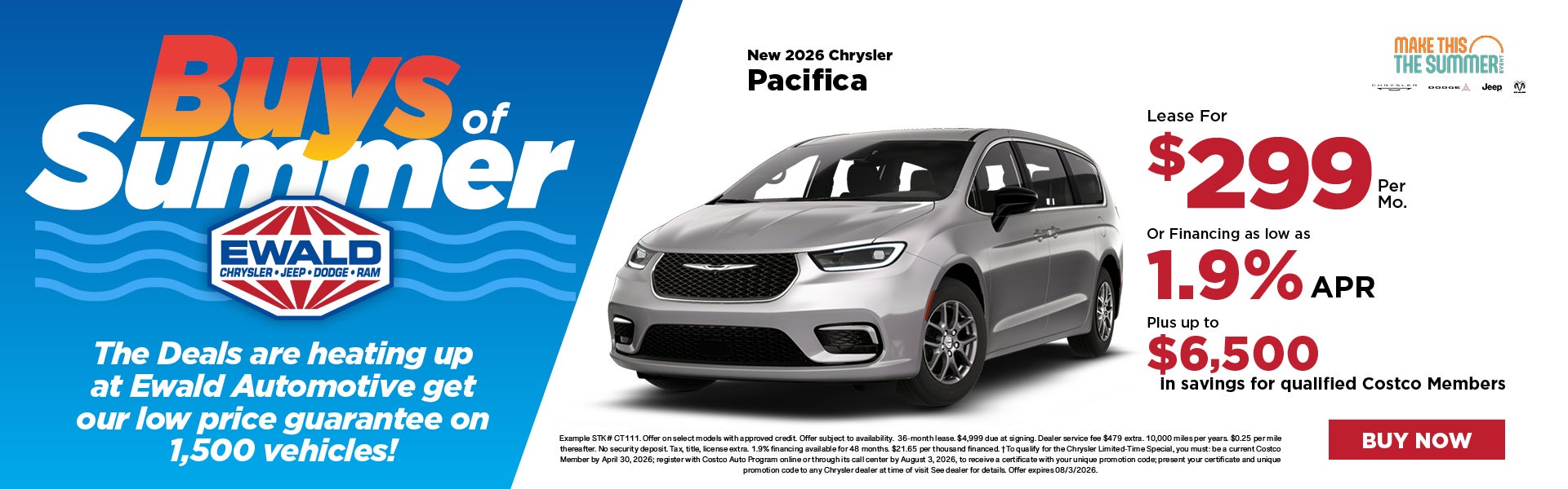 2026 Chrysler Pacifica Lease $299 or 1.9% APR, $6,500 Costco