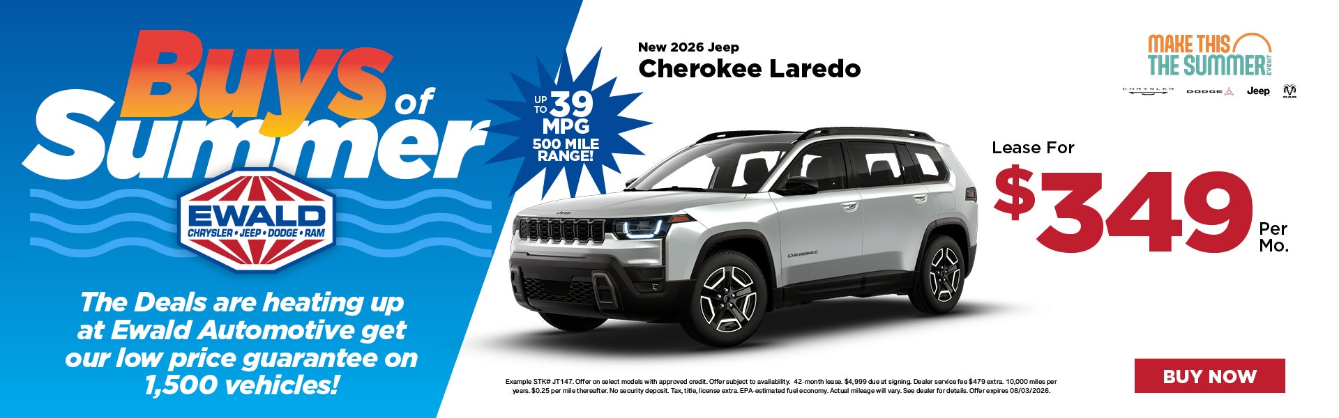 2026 Jeep Cherokee Laredo Lease for $349 per mo 