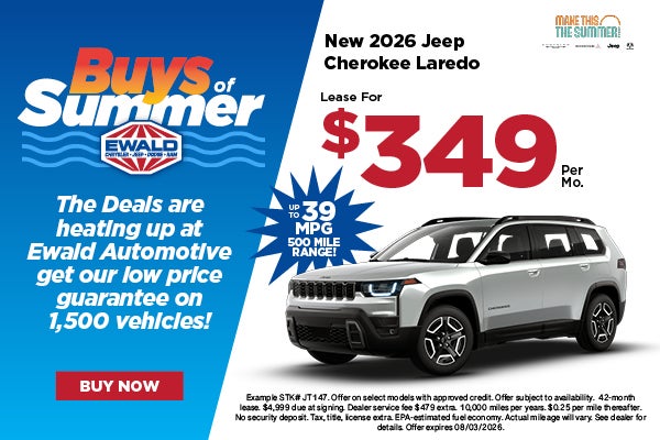 2026 Jeep Cherokee Laredo Lease for $349 per mo 