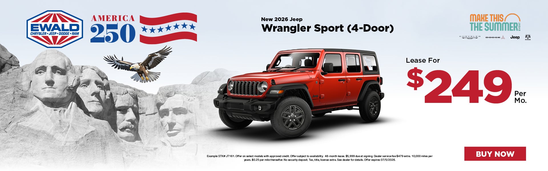 2026 Jeep Wrangler Sport Lease for $249