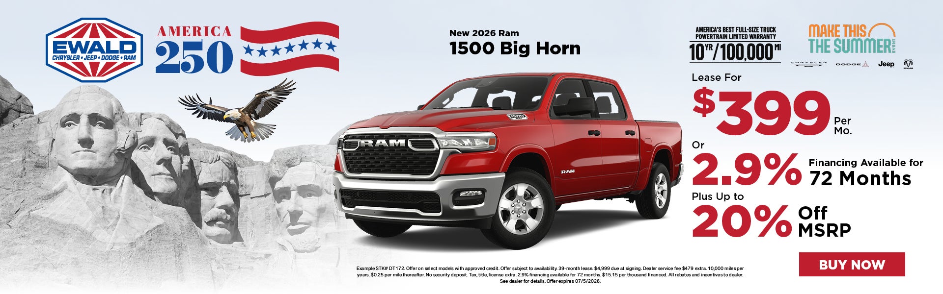 2026 Ram 1500 Lease $399 or 2.9% APR + 20% off MSRP 