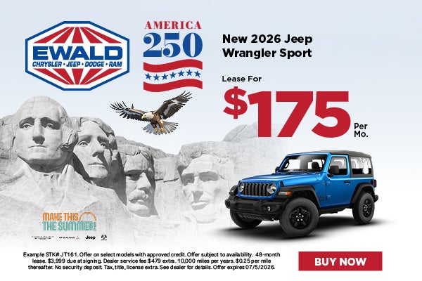2026 Jeep Wrangler Sport Lease $175 per mo