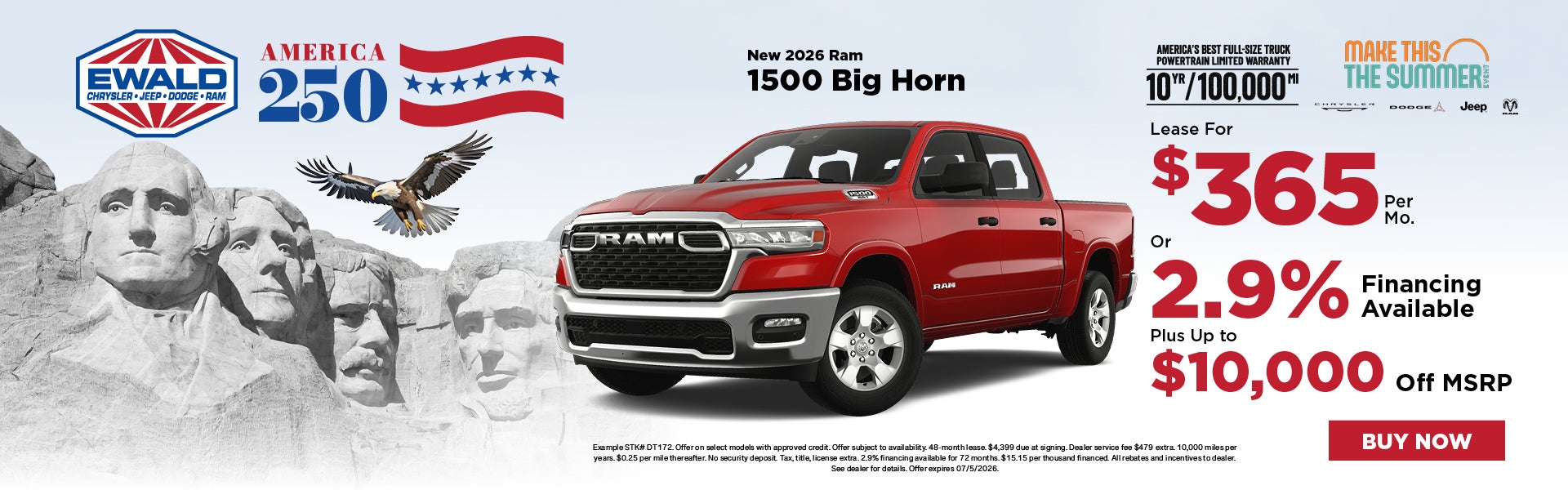 Ram 1500 Big Horn Lease $365 or 2.9% APR Plus $10,000 in sav