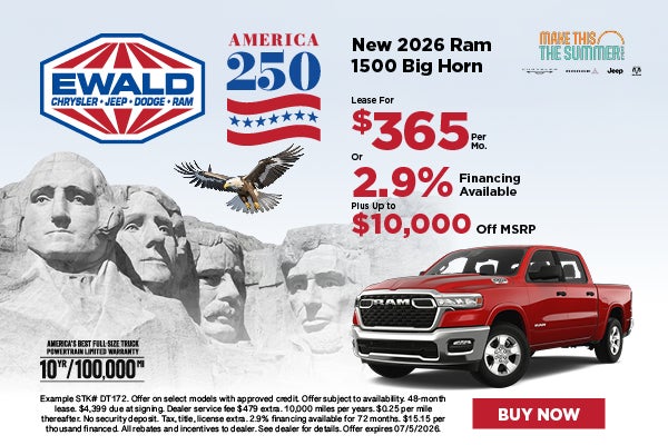Ram 1500 Big Horn Lease $365 or 2.9% APR Plus $10,000 in sav