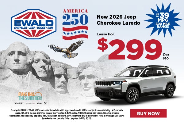 2026 Jeep Cherokee Laredo Lease for $299