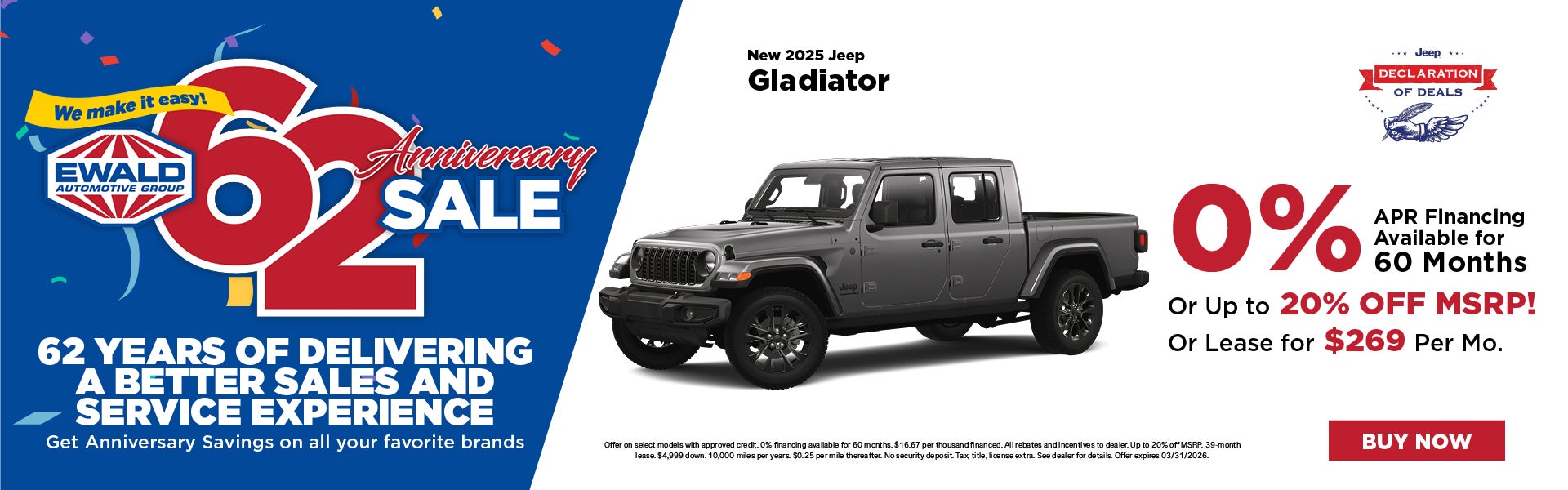 2025 Jeep Gladiator 0% APR or 20% off MSRP or Lease for $269