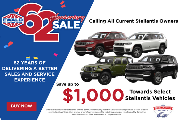 $1,000 Bonus for Select Stellantis Vehicles