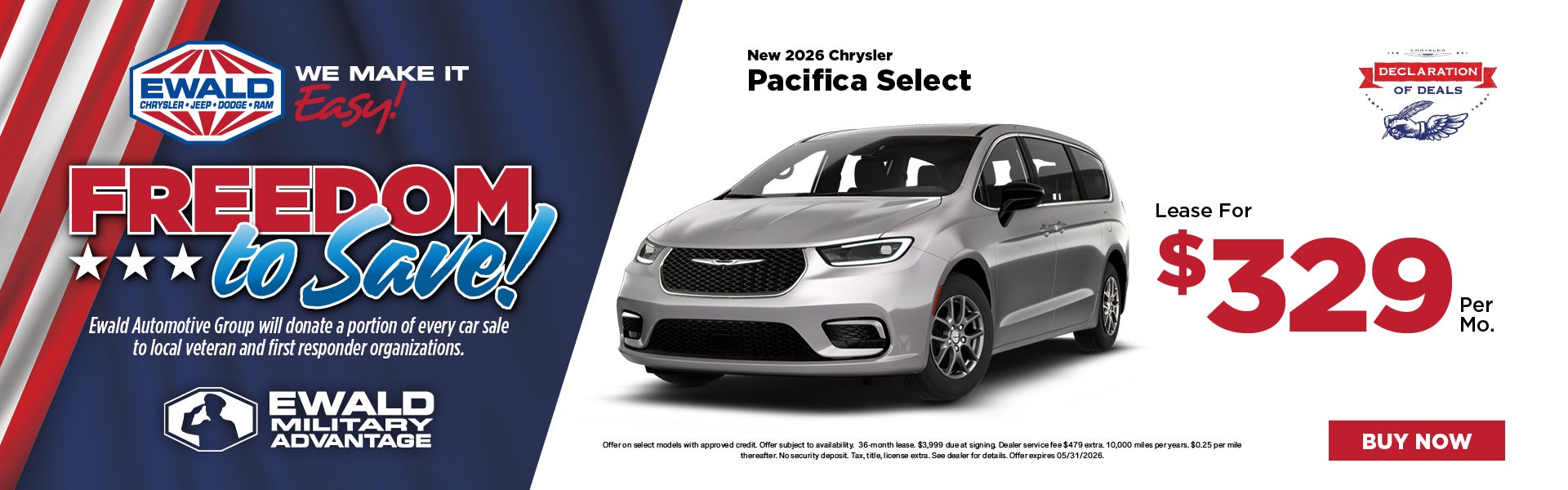 2026 Chrysler Pacifica Select Lease for $329 