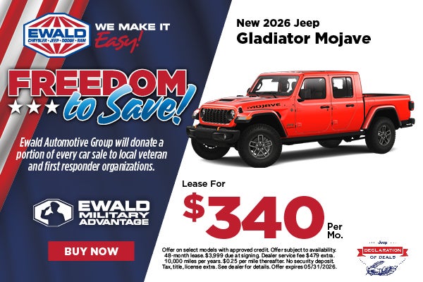 2026 Jeep Gladiator Mojave Lease for $340 per mo