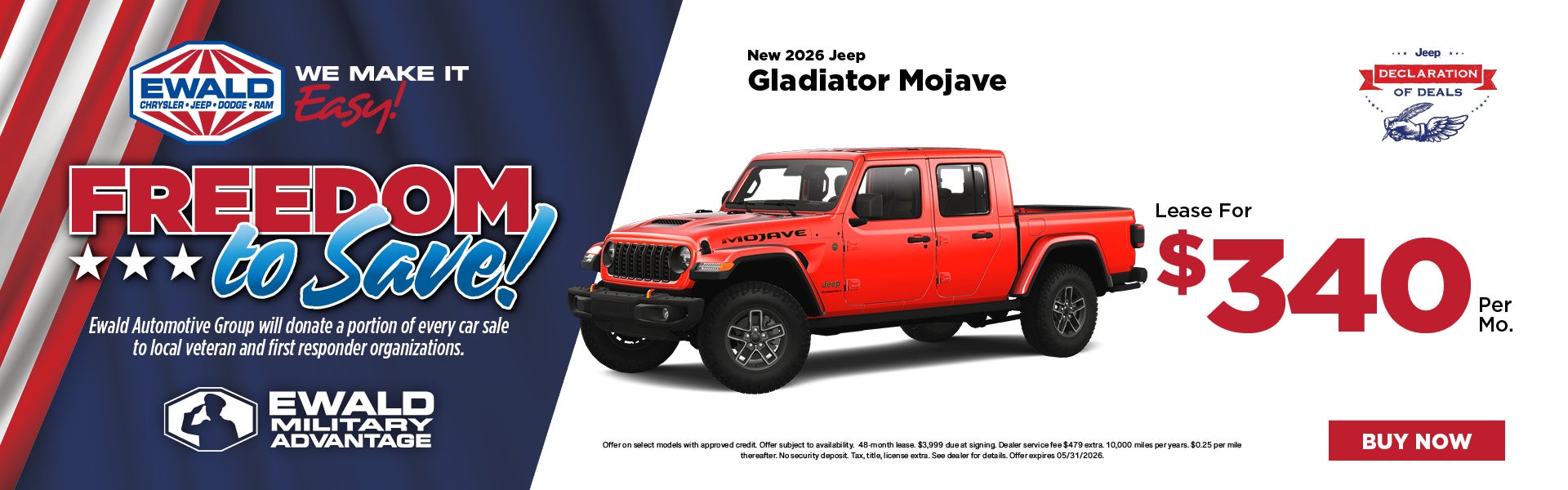 2026 Jeep Gladiator Mojave Lease for $340 per mo