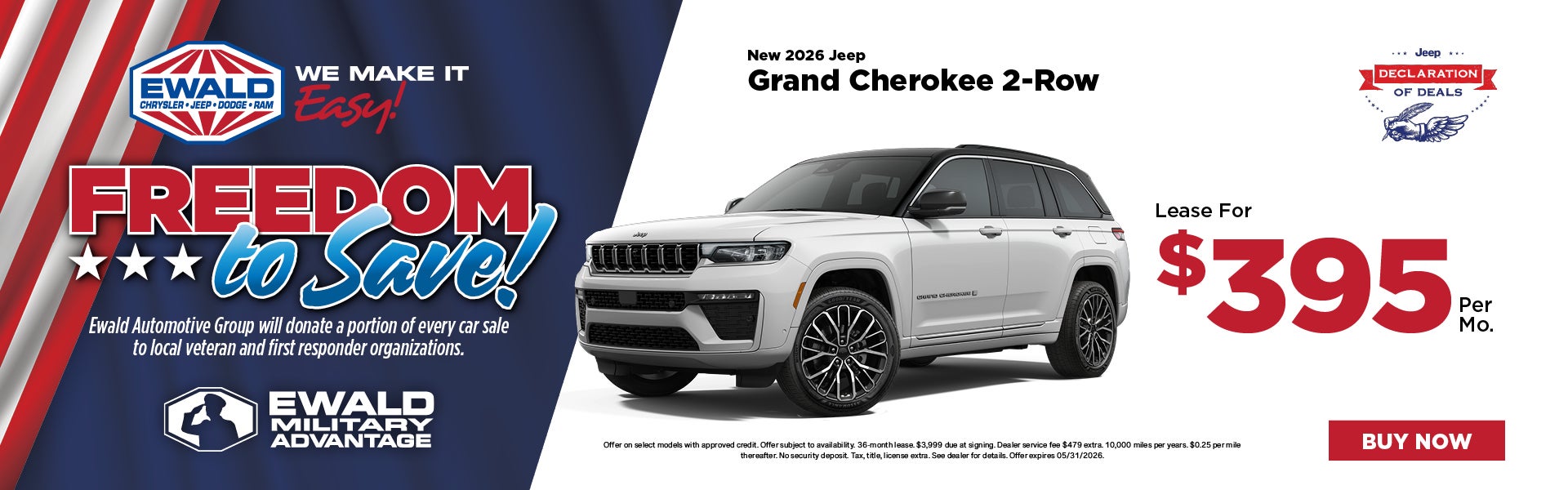 2026 Jeep Grand Cherokee 2-row Lease for $395 per mo
