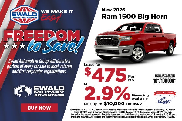 2026 Ram 1500 Big Horn $475 or 2.9% APR plus up to$10k off 