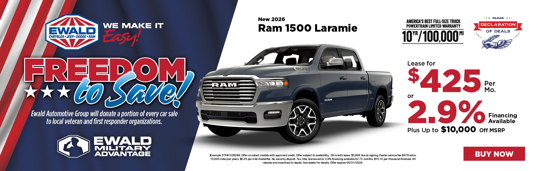 2026 Ram 1500 Laramie $425 or 2.9% APR plus up to 10k off 