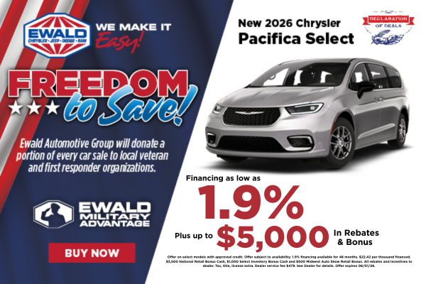 2026 Chrysler Pacifica 1.9% APR plus up to $5,000 