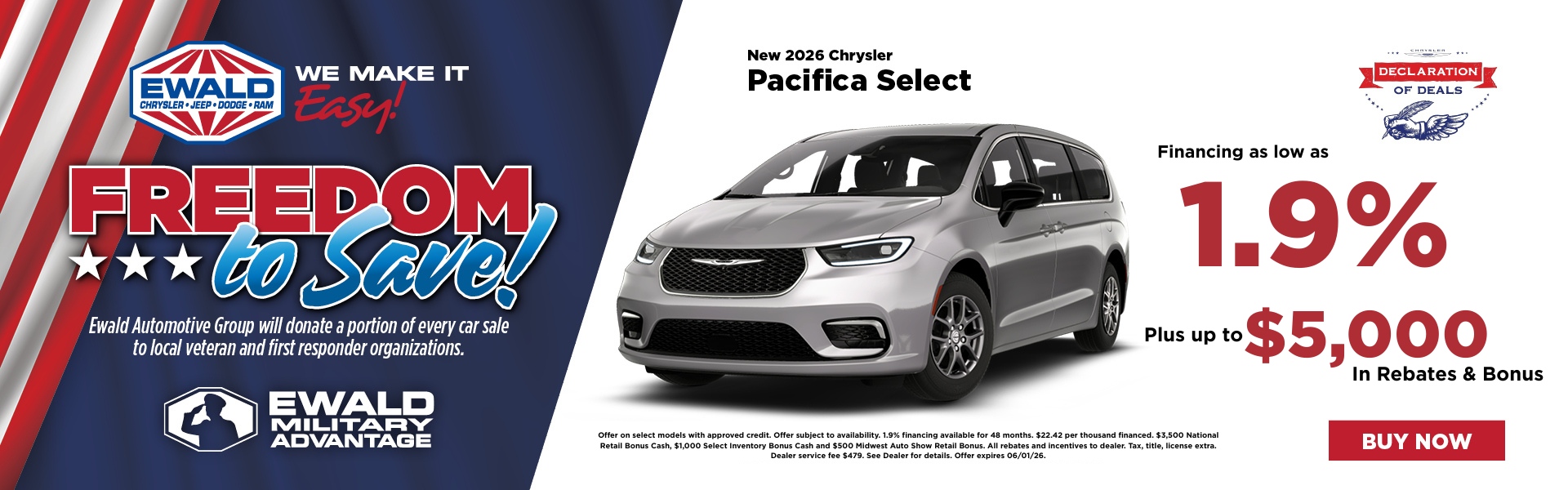 2026 Chrysler Pacifica 1.9% APR plus up to $5,000 
