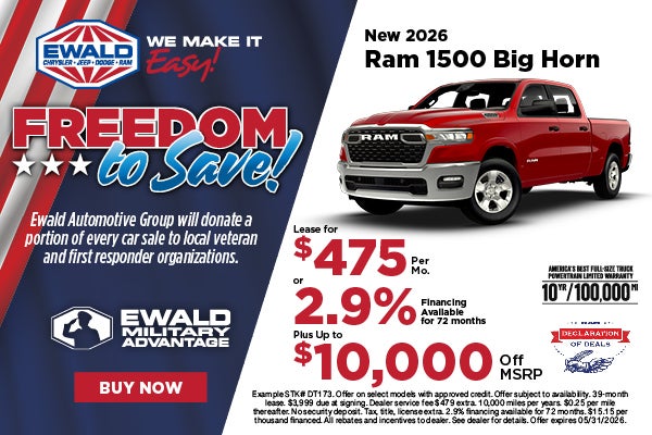 2026 Ram 1500 Big Horn $475 or 2.9% APR plus up to$10k off 