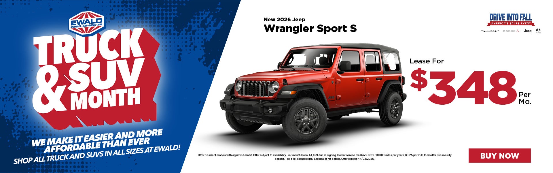 2026 Jeep Wrangler Sport S Lease for $348