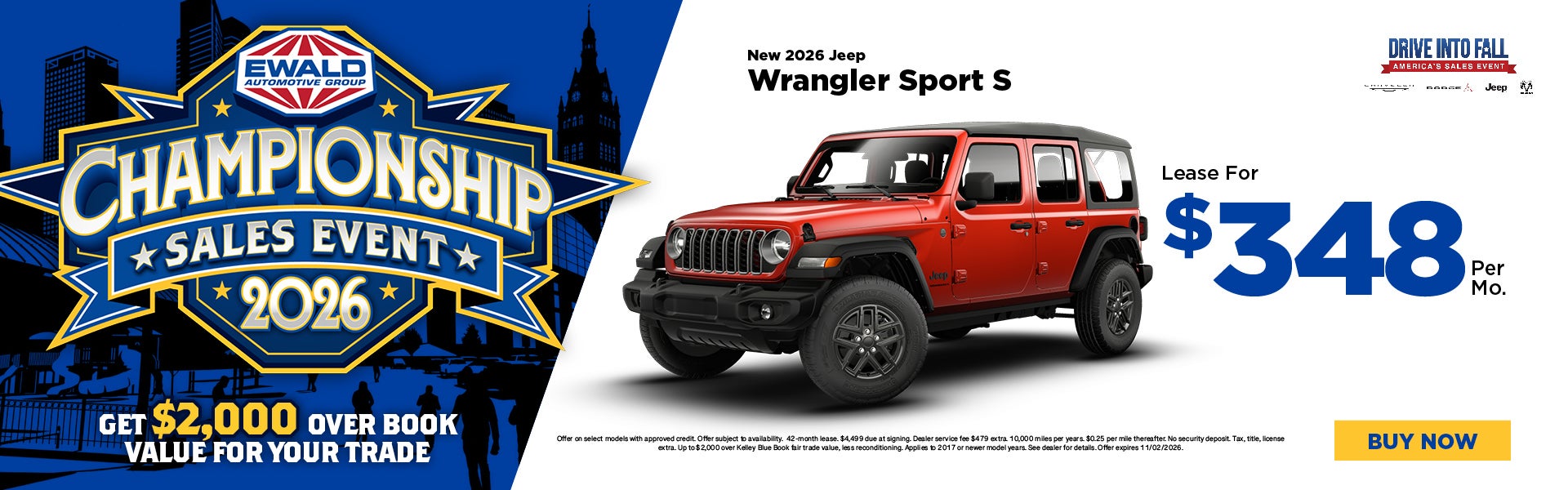 2026 Jeep Wrangler Sport S Lease for $348