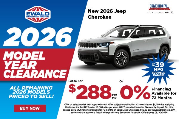 2026 Jeep Cherokee Lease $288 or 0% APR